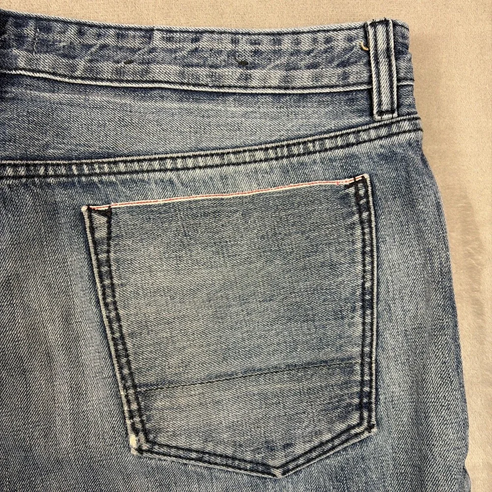 Banana Republic Jeans Mens 36x34 Blue Selvedge Slim Fit Distressed Button Fly